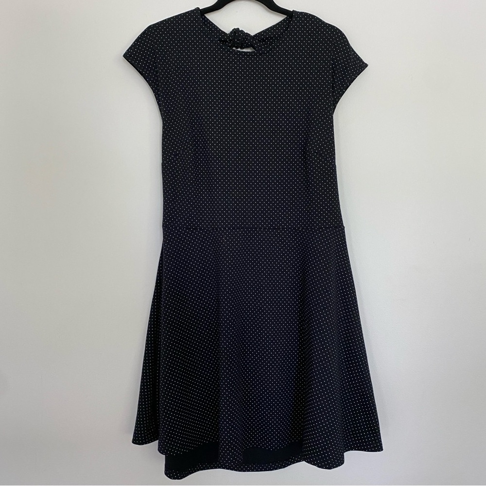 Gap Black Polka Dot Cap-Sleeve Fit and Flare Dress - Picture 2 of 6